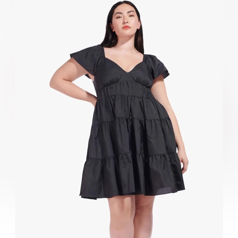 STAUD Black Ruffled Mini Dress Sweetheart Neckline